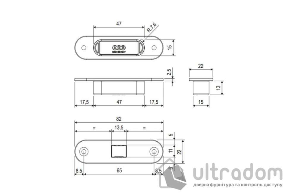 Ответная планка AGB Easy-Touch для дерева, чёрная (B02404.31.93)