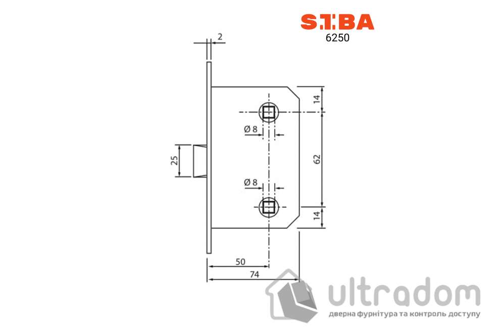 Врезной межкомнатный замок WC SIBA 6250 SN, матовый никель (6250 SN)