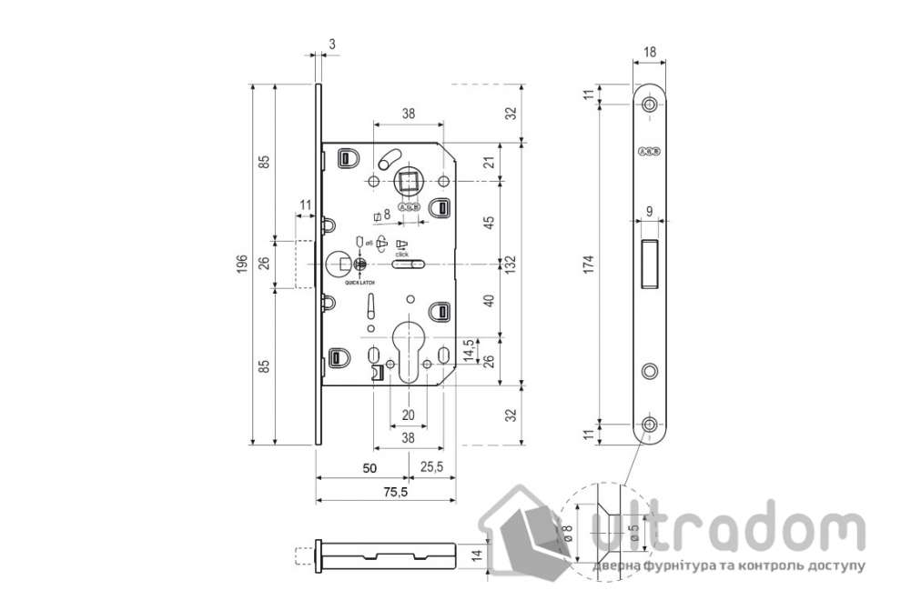 Врезной магнитный замок PZ AGB Mediana Polaris XT, 85/50 мм, античная бронза (B06103.50.12)