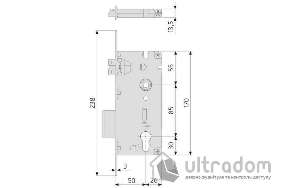 Врезной усиленный замок PZ AGB Sicurezza, 85/50/22 мм, никель блестящий (B00851.50.06)