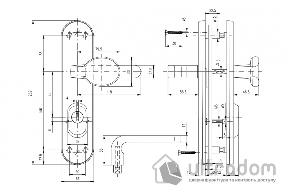 Фурнитура защитная ROSTEX SOLID-PRO+ F 4 клас ручка-кноб 90 мм титан PVD