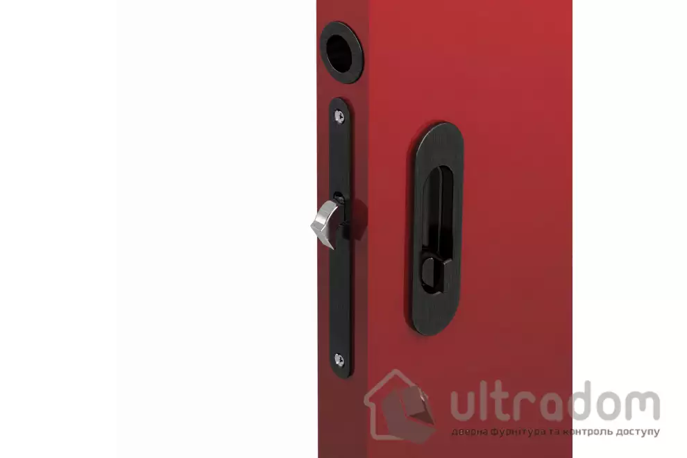 Замок WC с овальными ручками Valcomp для раздвижной двери, чёрный (372-327)