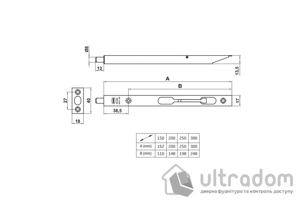 Шпингалет перекидной AMIG мод.401 162 х17 мм, чёрный (12277)