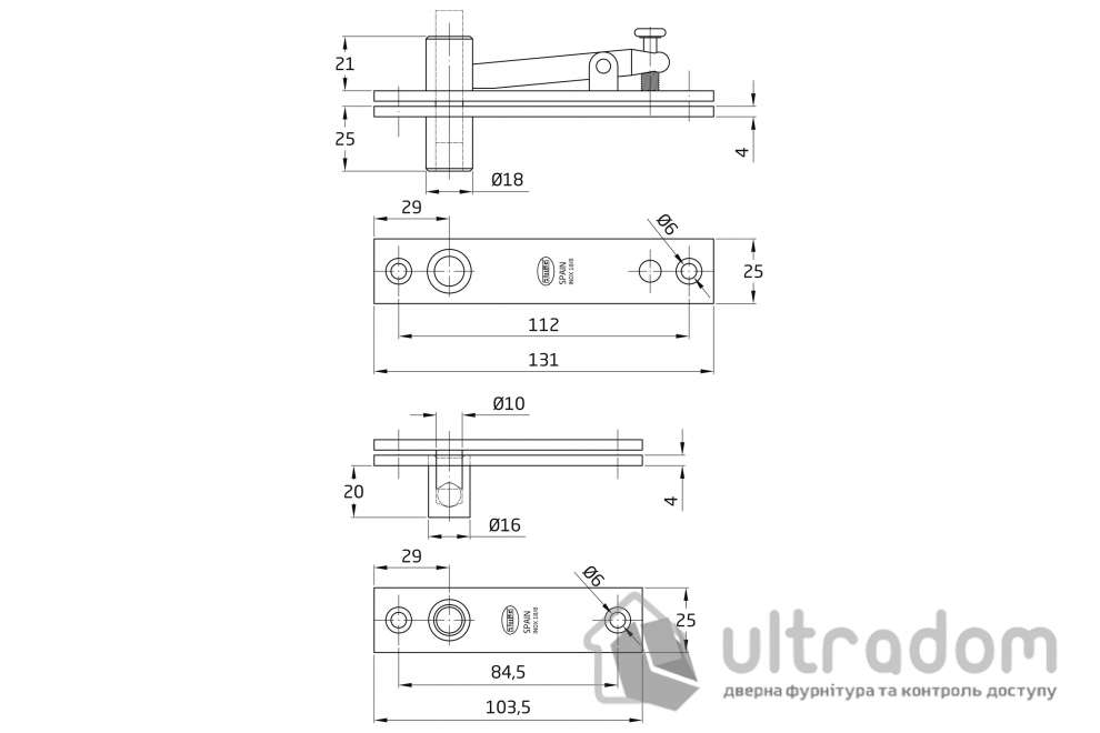 Скрытая вращающаяся петля Amig PIVOT 01 до 80 кг, нержавеющая сталь (23228)