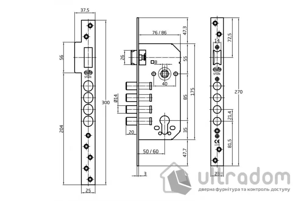 Замок AMIG мод.100 BASE - 60/85 античная бронза (m.100 antik)