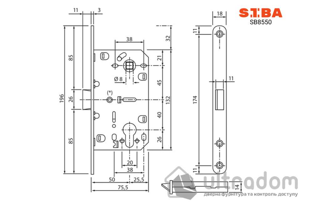 Механизм для межкомнатных дверей  SIBA 8550 PZ с бесшумной защелкой, матовый никель (SB8550 SN)