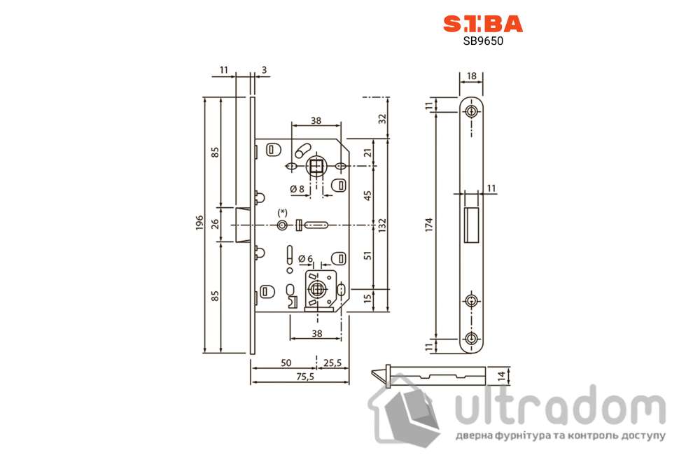 Механизм для межкомнатных дверей  SIBA 9650 WC с бесшумной защелкой, латунь полированная (SB9650 PB)