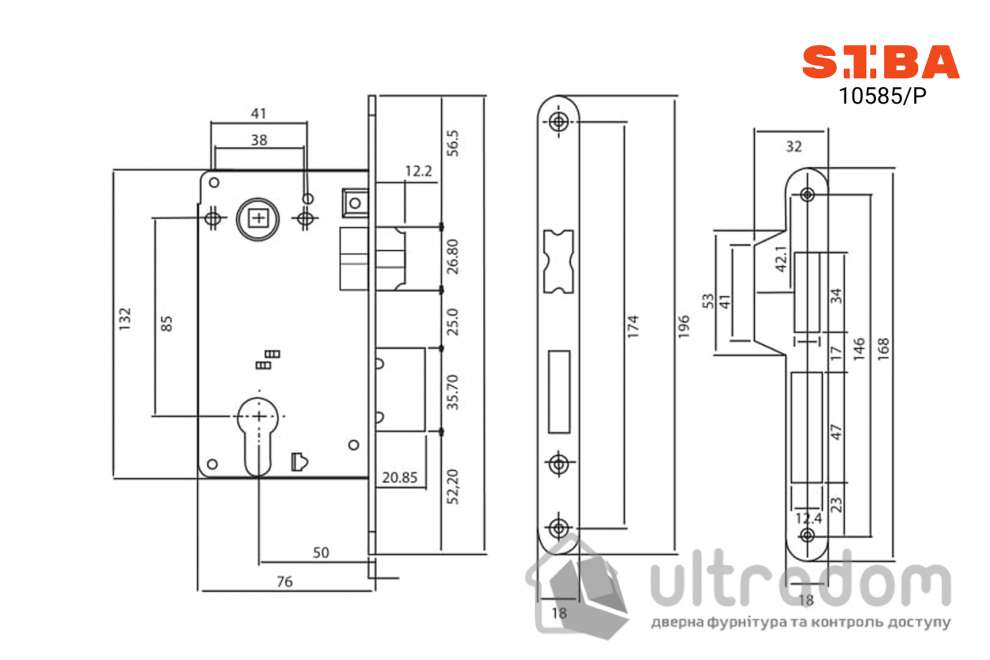 Замок врезной SIBA 10585/P-50 мм, матовый никель SN (10585/P SN)