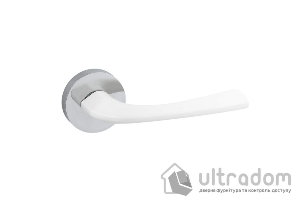 Дверная ручка на розетке SIBA Ledi, хром полированный с белойвставкой