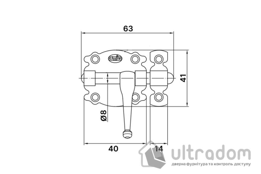 Шпингалет накладной кованый (40 мм) AMIG мод.484, античная бронза (19192)