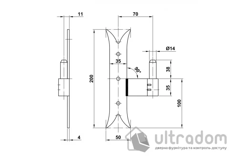 Основание для накладной петли Amig мод.5000 - 200x35x4 mm Ø14