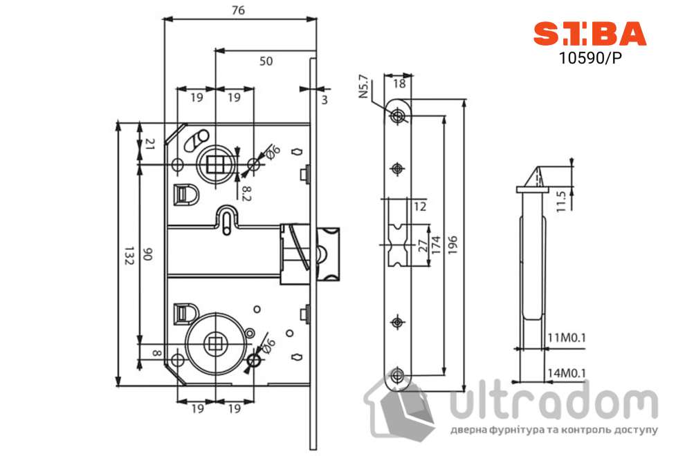 Врезной межкомнатный замок WC SIBA 10590/P-50 мм, матовый никель (10590/P SN)