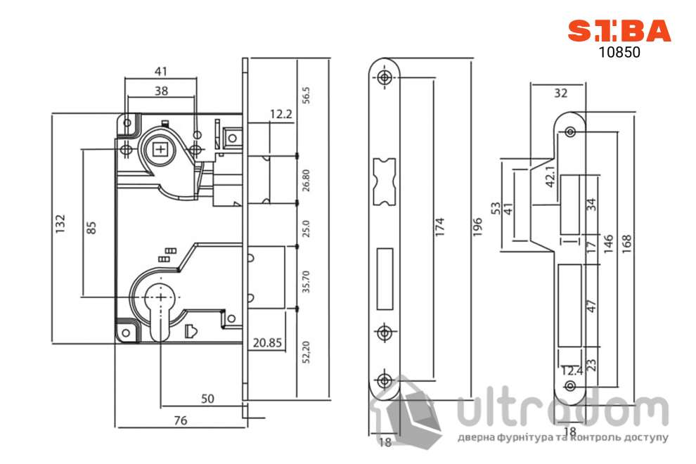 Замок врезной  SIBA 10850, матовый никель (10850 SN)