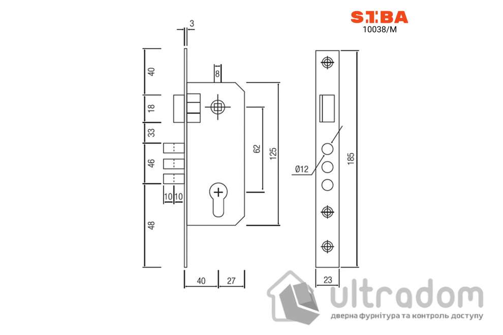 Замок врезной SIBA 10038/M - 62/40 мм, античная бронза AB (10038/M AB)