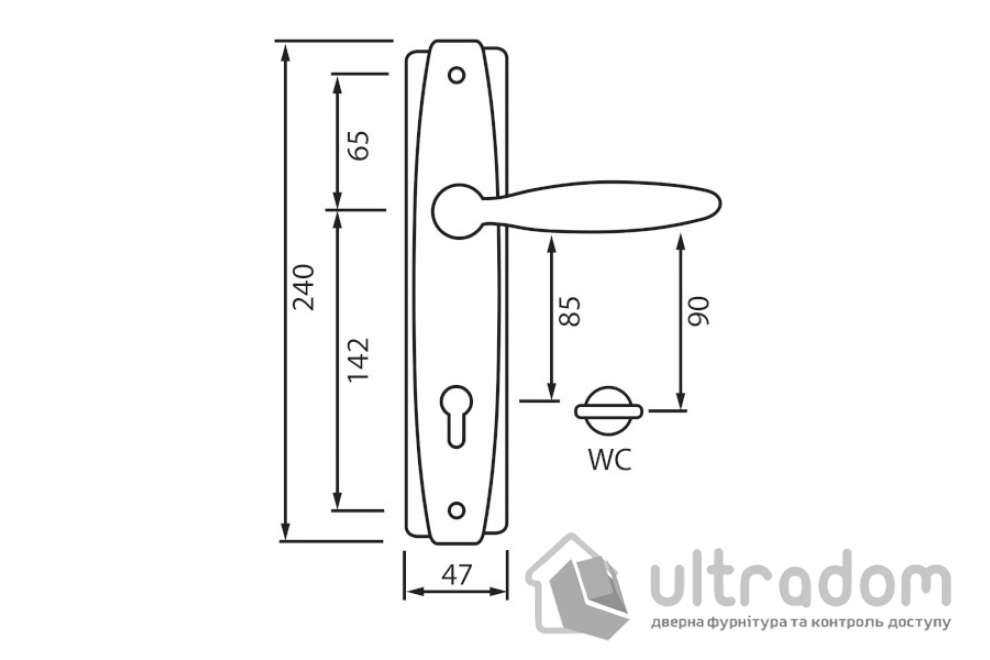 Дверная ручка на планке под ключ (85 мм) SIBA Setra, мат.никель/хром (Z19 3 22 07)