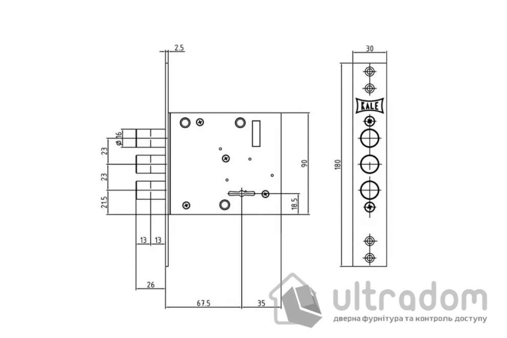 Замок врезной KALE 447 L 4 кл, сувальдный ключ L-60 мм (Гардиан 30.01) (447L0000013)