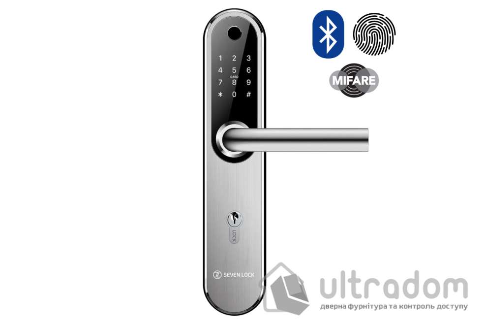 Умный дверной биометрический замок SEVEN LOCK SL-7768BF (85мм) silver (без врезной части)