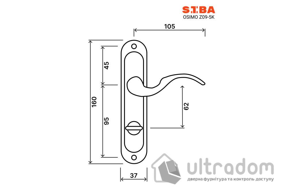 Ручка межкомнатная WC (62мм) на планке SIBA OSIMO, мат.хром/хром (Z09 5K 07 05)