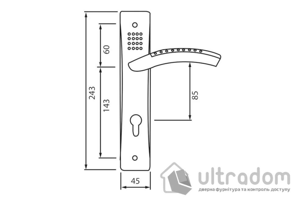 Дверная ручка на планке под ключ 85 мм SIBA Bari, мат.никель/хром (Z05 3 22 07)