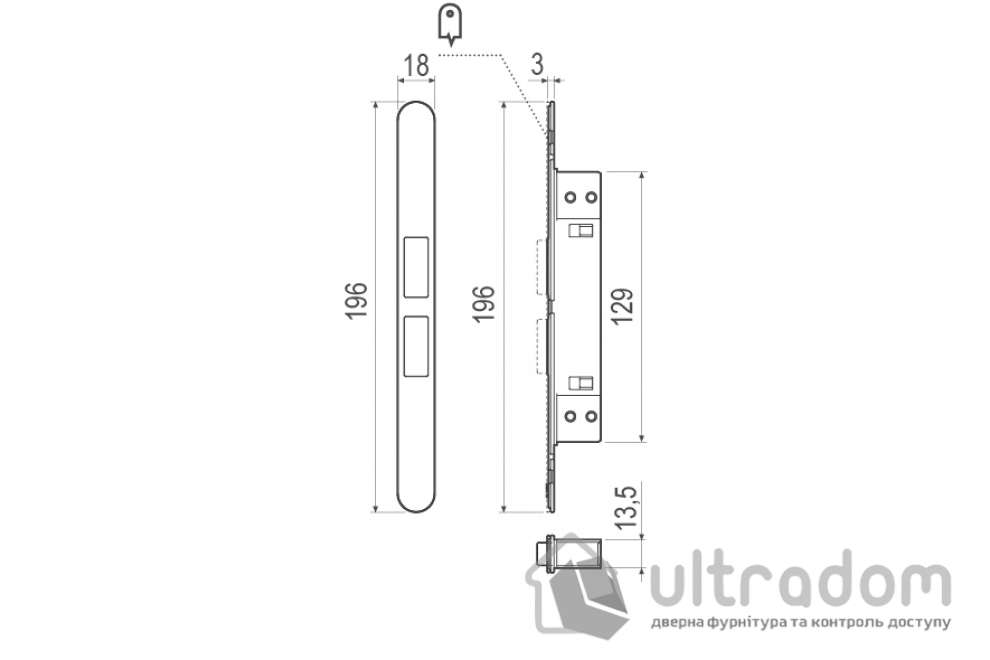 Врезной магнитный замок WC AGB Touch Lock, белый магнит