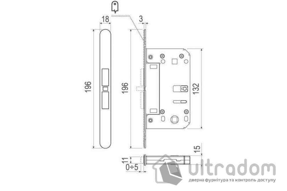 Врезной магнитный замок WC AGB Touch & Close, 18/196 мм, чёрный