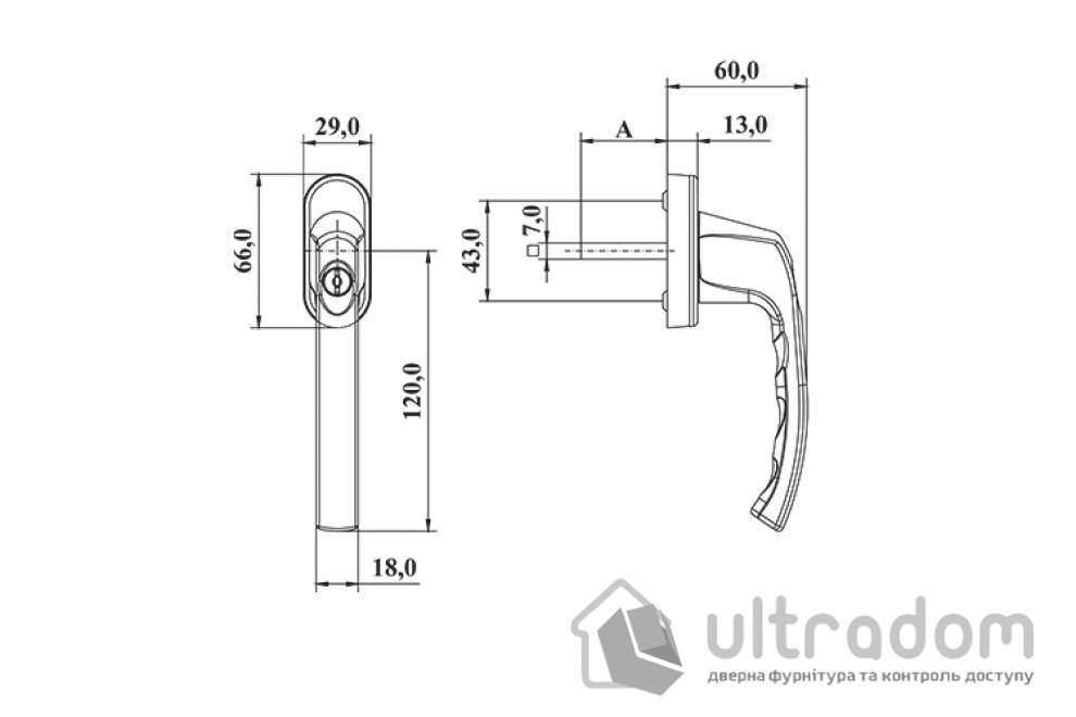 Ручка оконная с замком ASTEX Antey WH 038, графит (WH038/35 RAL7024)