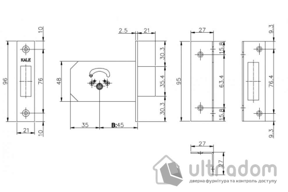 Замок дополнительный крестовый ключ KALE 156/F, крестовый ключ (5 шт) (156F/5)
