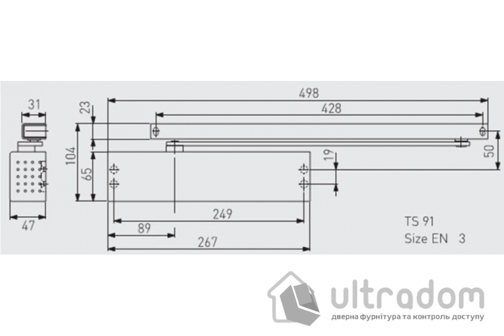 Доводчик дверной Dorma TS 91 EN3, дверь до 60 кг (корпус)