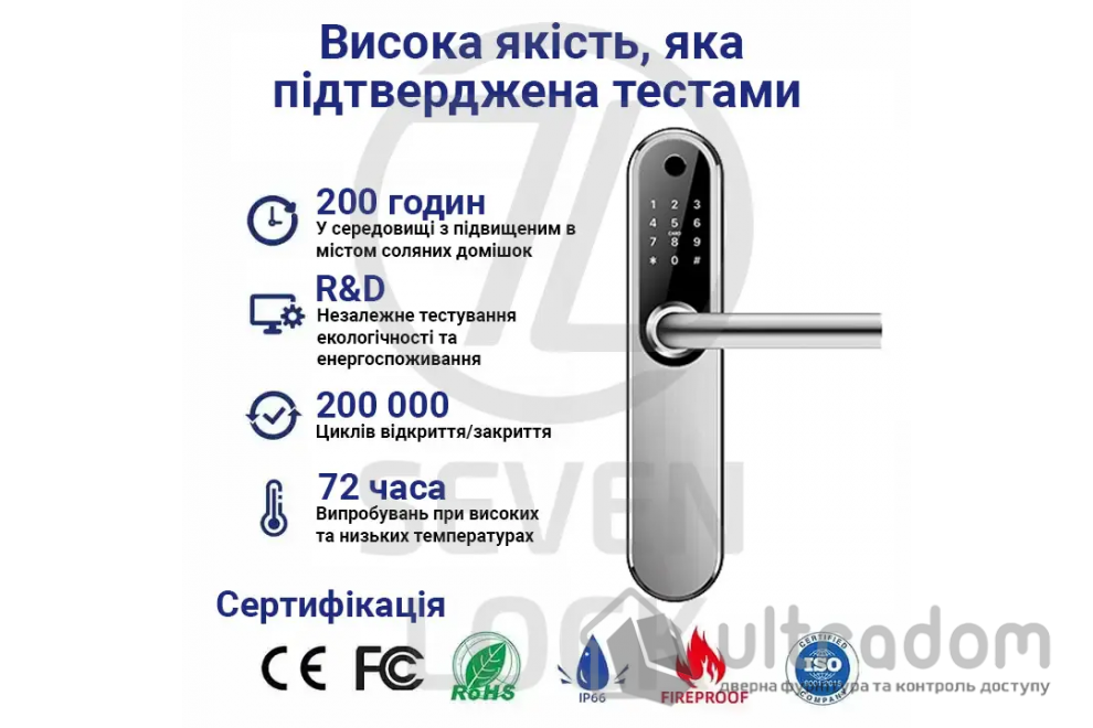 Умный дверной биометрический замок SEVEN LOCK SL-7768BF (85мм) black (без врезной части)