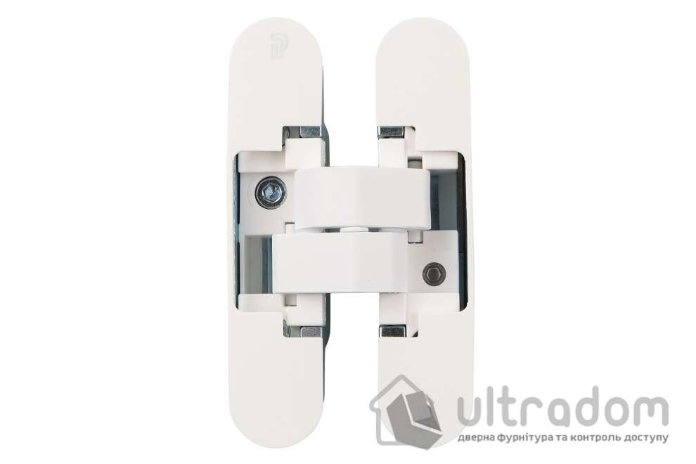 Скрытая петля Profitlock PL150 3D – 24×110 мм, для дверей 40 кг, белая