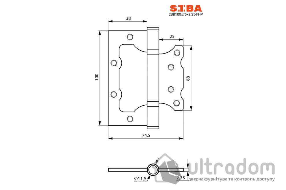Петля дверная накладная SIBA 100 мм, нержавеющая сталь SS