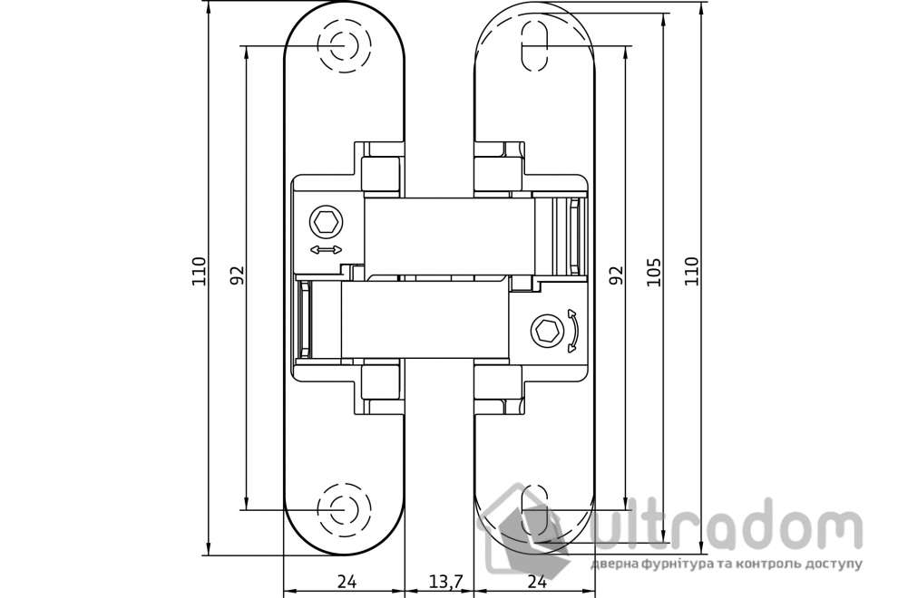 Скрытая петля Anselmi AN 150 3D, 24х110 мм полированный хром с колпачками (521.00.39)