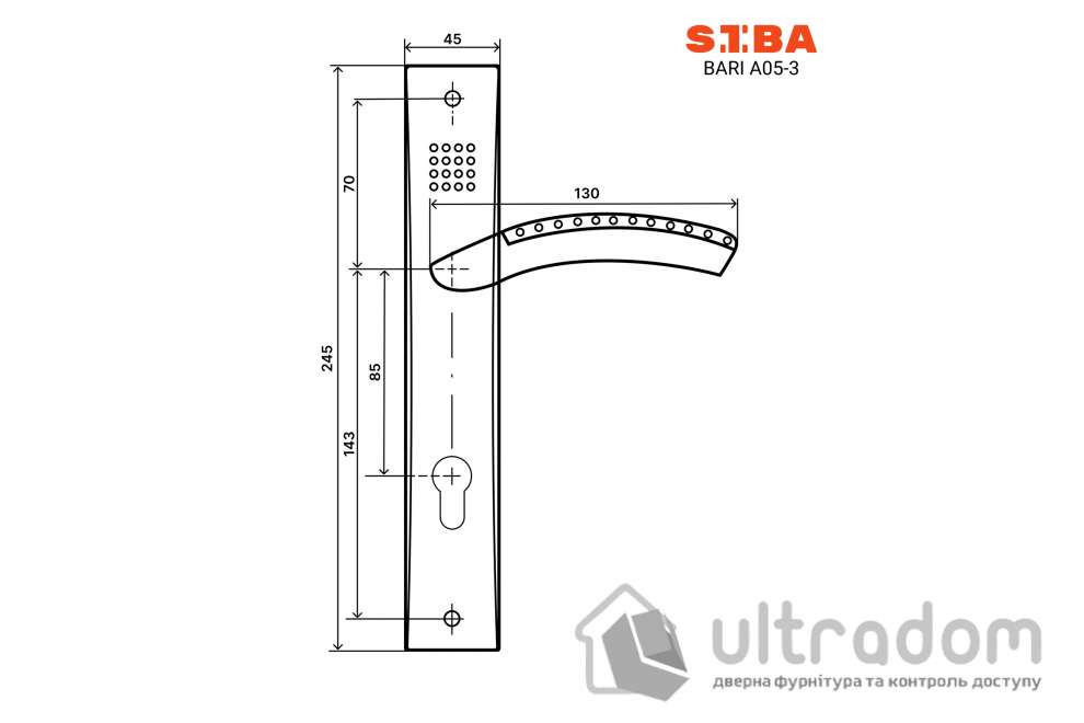 Дверная ручка на планке под ключ (85 мм) SIBA Bari Eco, мат.никель/хром (А05 3 22 07)