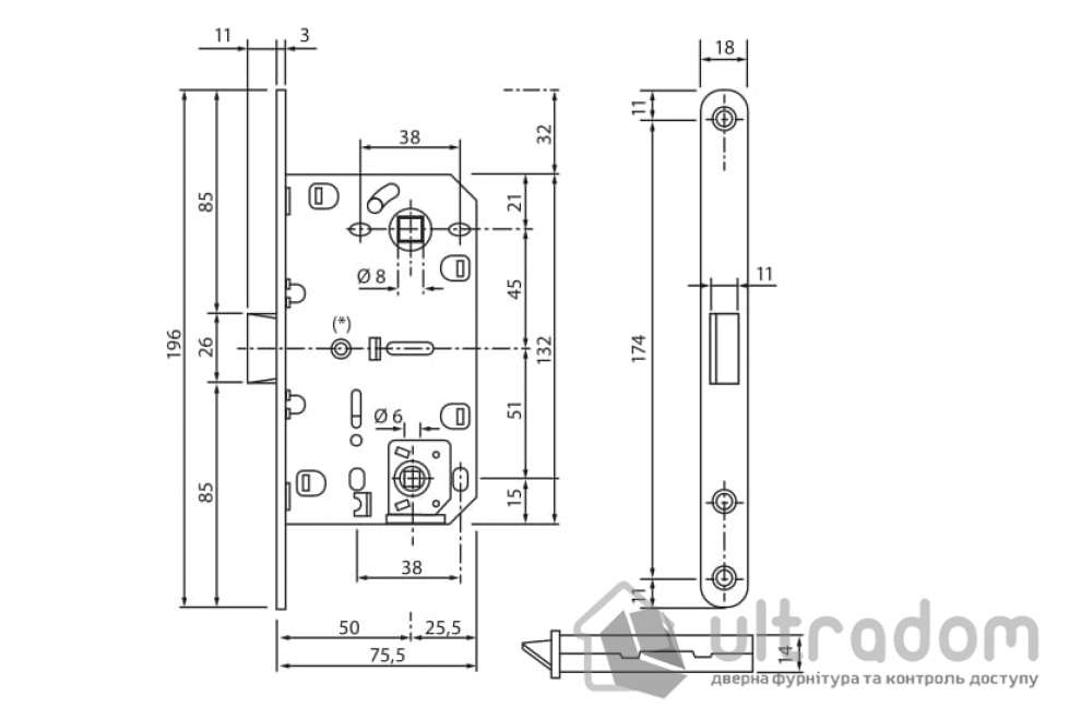 Механизм для межкомнатных дверей  SIBA 9650 WC с бесшумной защелкой, матовый никель (SB9650 SN)
