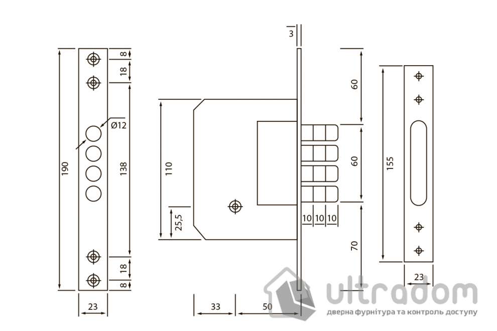 Замок врезной дополнительный SIBA 10189/4MF 5KEY, хром (10189/4MF CP 5KEY)