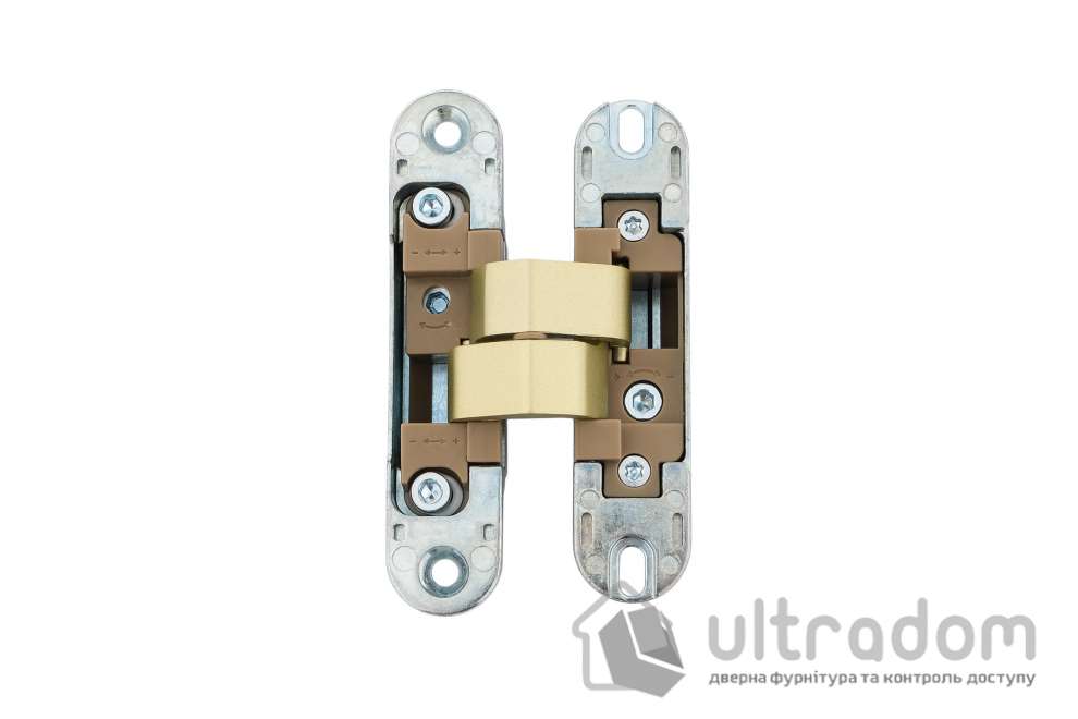 Скрытая петля Profitlock PL150 3D – 24×110 мм, для дверей 40 кг, матовое золото (PL150.SB)