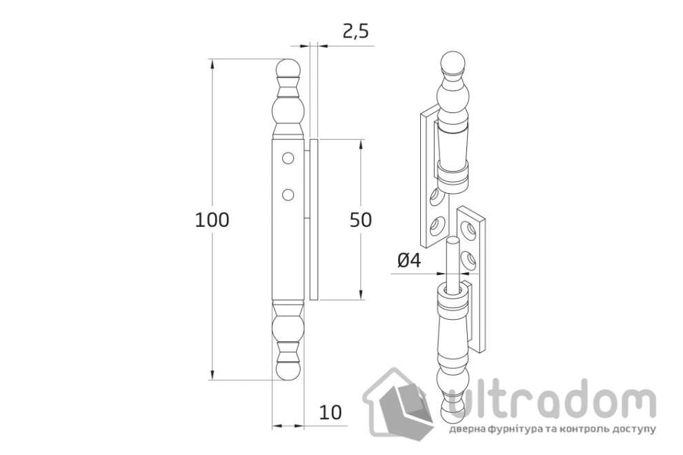 Декоративная петля AMIG мод.555 100х50 мм, античная бронза (18897)