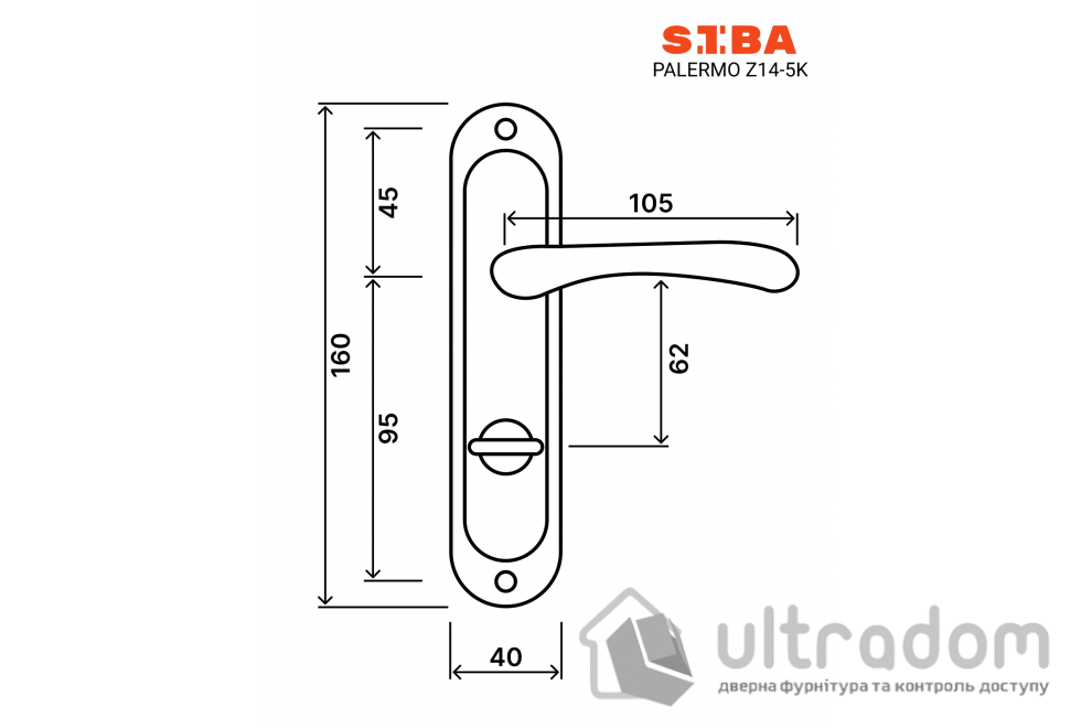 Ручка межкомнатная WC (62мм) на планке SIBA Palermo, матовый никель (Z14 5K 22 22)