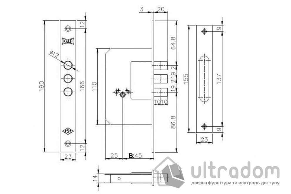 Замок дополнительный KALE 189/3MF, крестовый ключ (5 шт) (189-3MF/5)