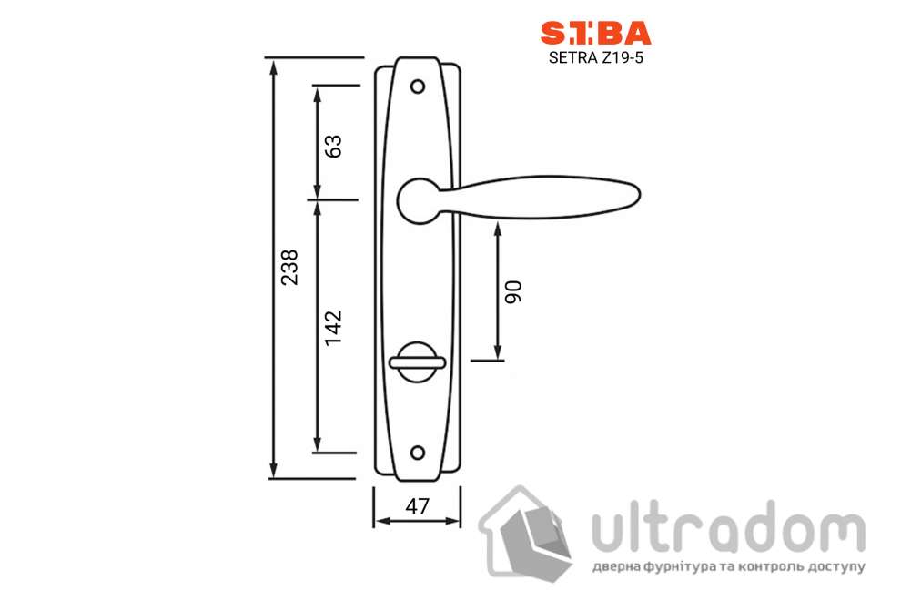 Ручка межкомнатная WC (90мм) на планке SIBA Setra, мат.никель/хром (Z19 5 22 07)