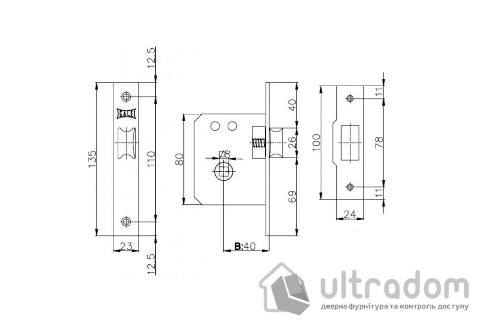 Защелка усиленная KALE 251 KUT, латунь (251-KUT-PB)