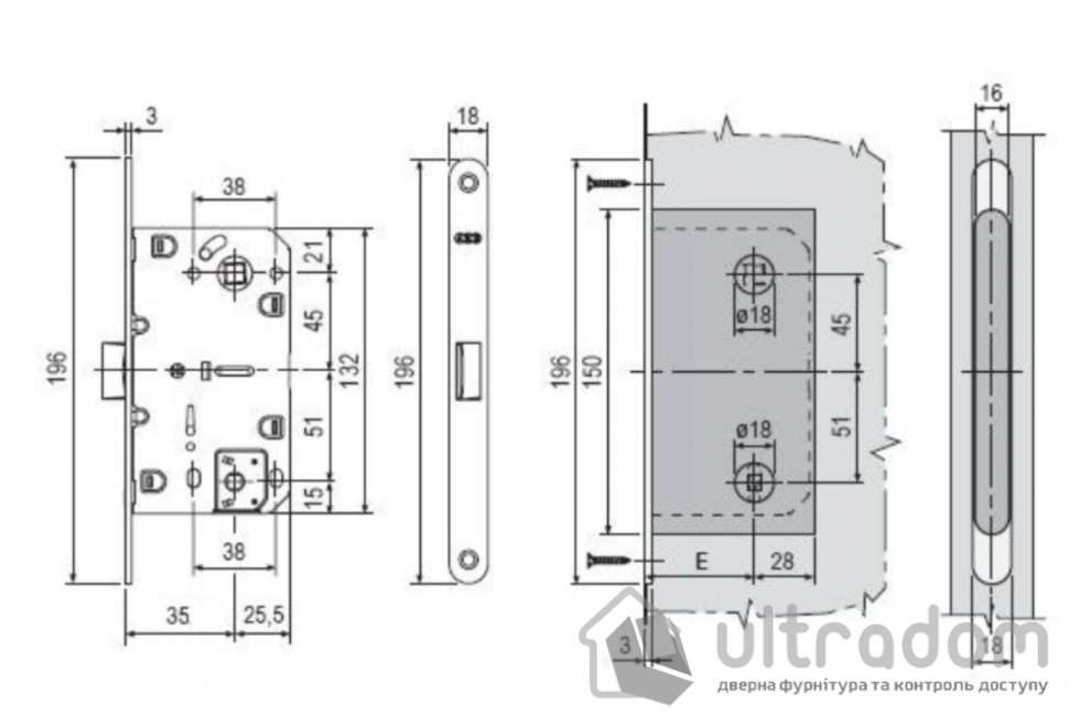 Врезной межкомнатный замок WC AGB Mediana Evolution, 96/35 мм, латунь