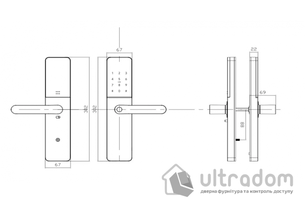 Умный дверной биометрический замок SEVEN LOCK SL-7779BFW black (без врезной части)