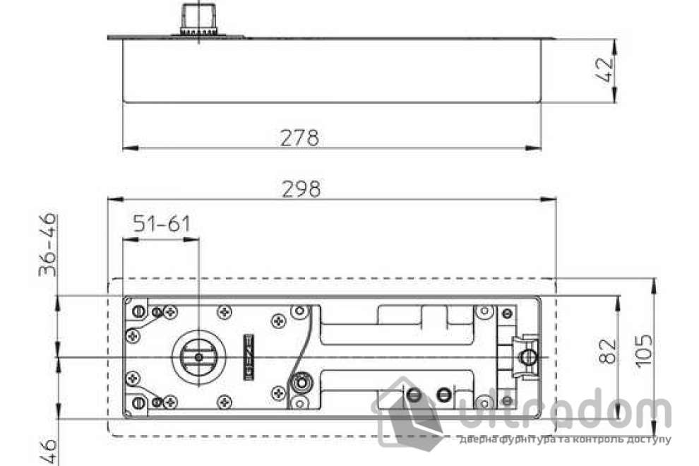 Доводчик напольный Geze TS 500 NV EN1-4, дверь до 60 кг c фиксацией 90°