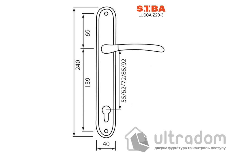 Дверная ручка на планке под ключ (55-92 мм) SIBA Lucca, мат.золото/золото