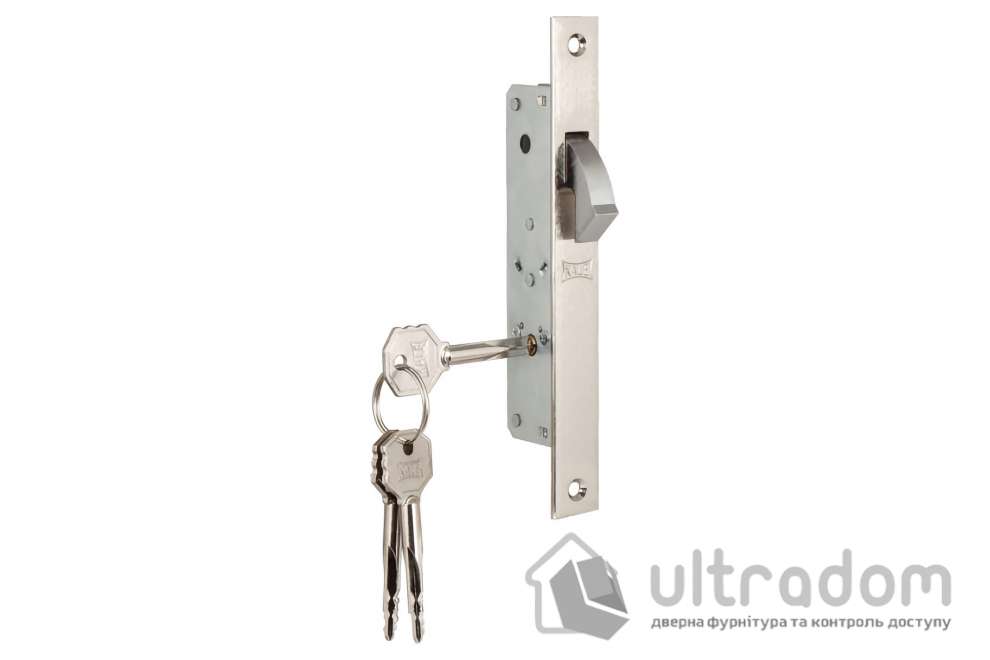 Замок-краб для раздвижной двери KALE 201F В=20мм, крестовый ключ, 3 ключа, никель (201/20-F-3K-СР)