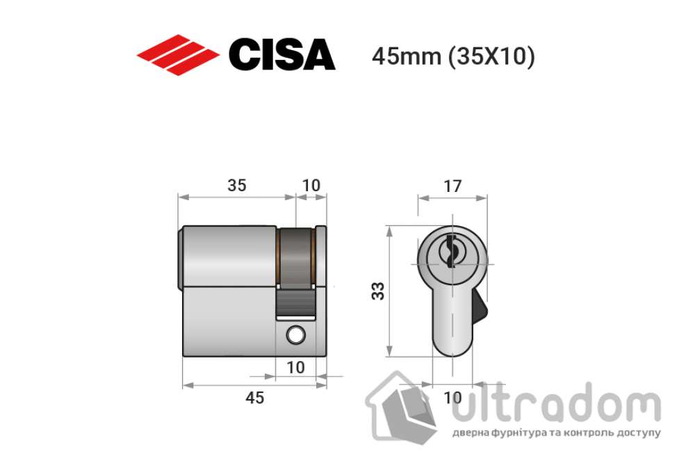 Цилиндр дверной CISA C2000 ключ-половинка, 45 мм