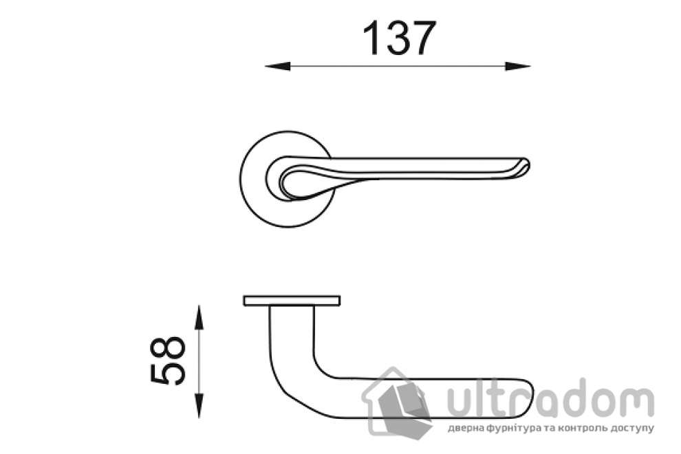 Дверная ручка DND by Martinelli  CHOP на круглой розетке VIS матовый хром
