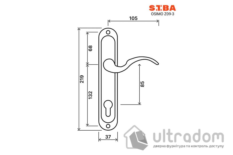Дверная ручка на планке под ключ (85 мм) SIBA OSIMO, мат.хром/хром (Z09 3 07 05)