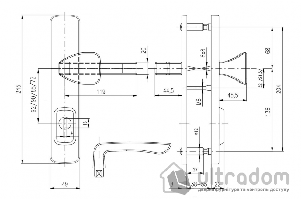 Дверная ручка на планке ROSTEX ASTRA R ручка-кноб DIN 85 мм нерж. сталь матовая